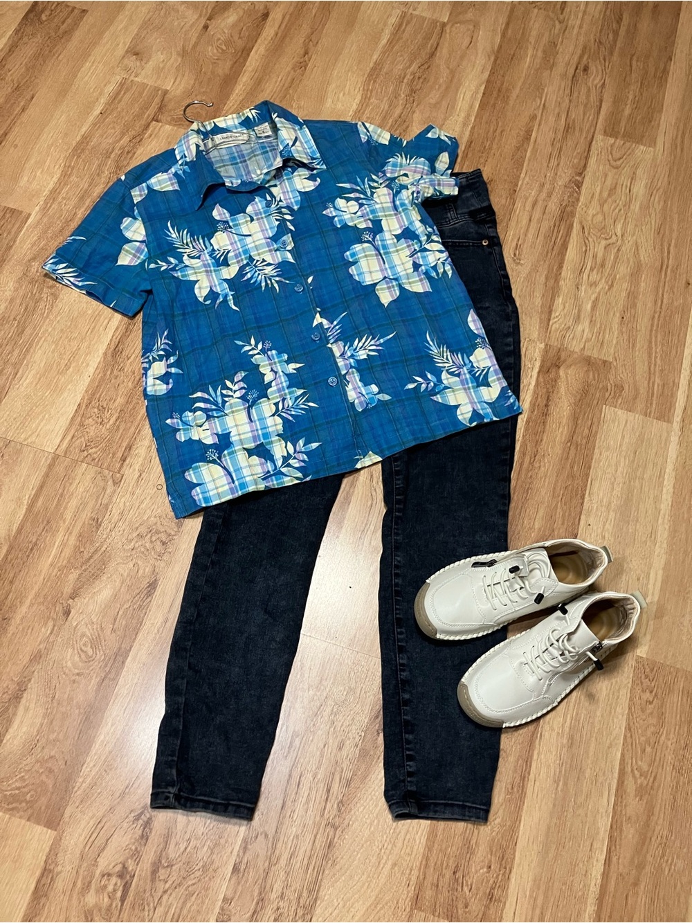 Blue Floral Plaid Short-Sleeve Kids Shirt